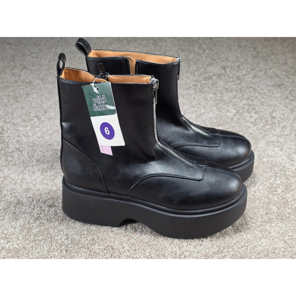 Wild Fable Honor Black Front Zip Platform Ankle Boots Memory Foam 6